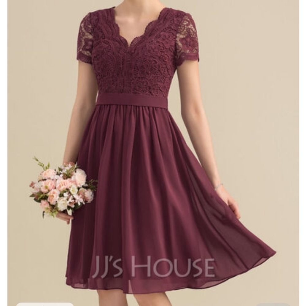 JJs House A-Line V-Neck Lace Knee-Length Dress